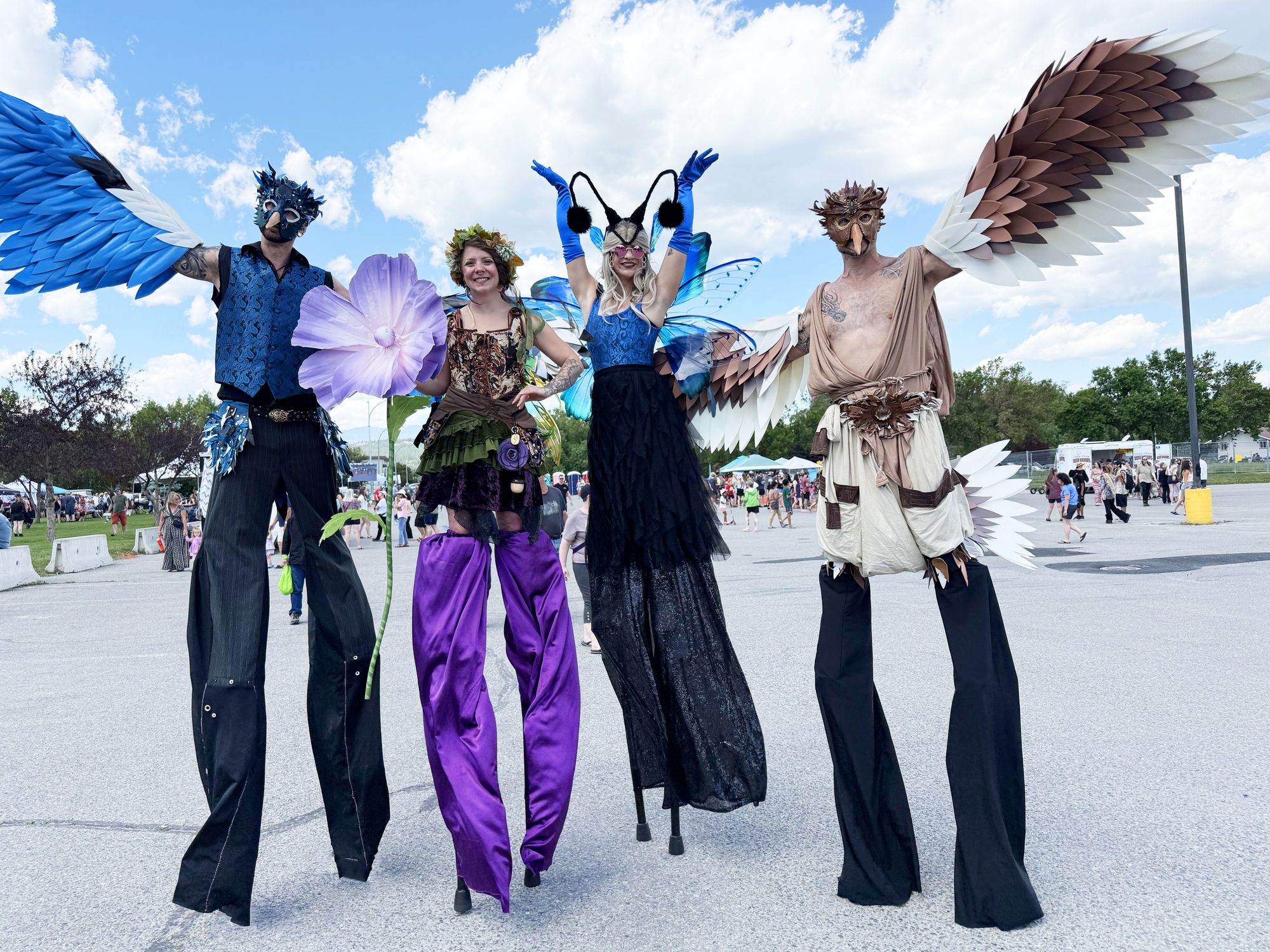 Roaming Characters and Stilt Walkers at Spirit of the Rockies Festival in Cranbook, BC